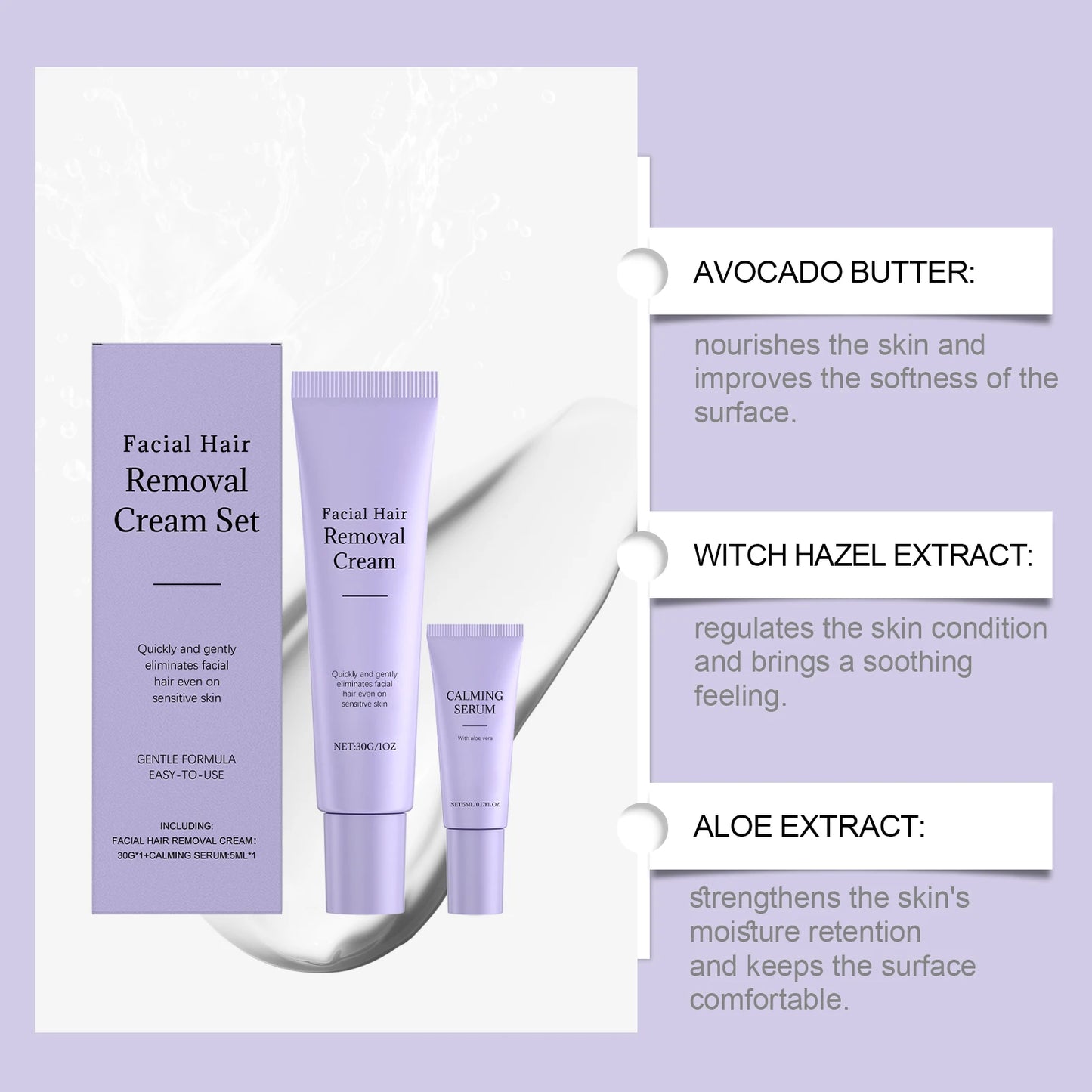 Orivir Painless Facial Hair Removal Cream + Soothing Serum