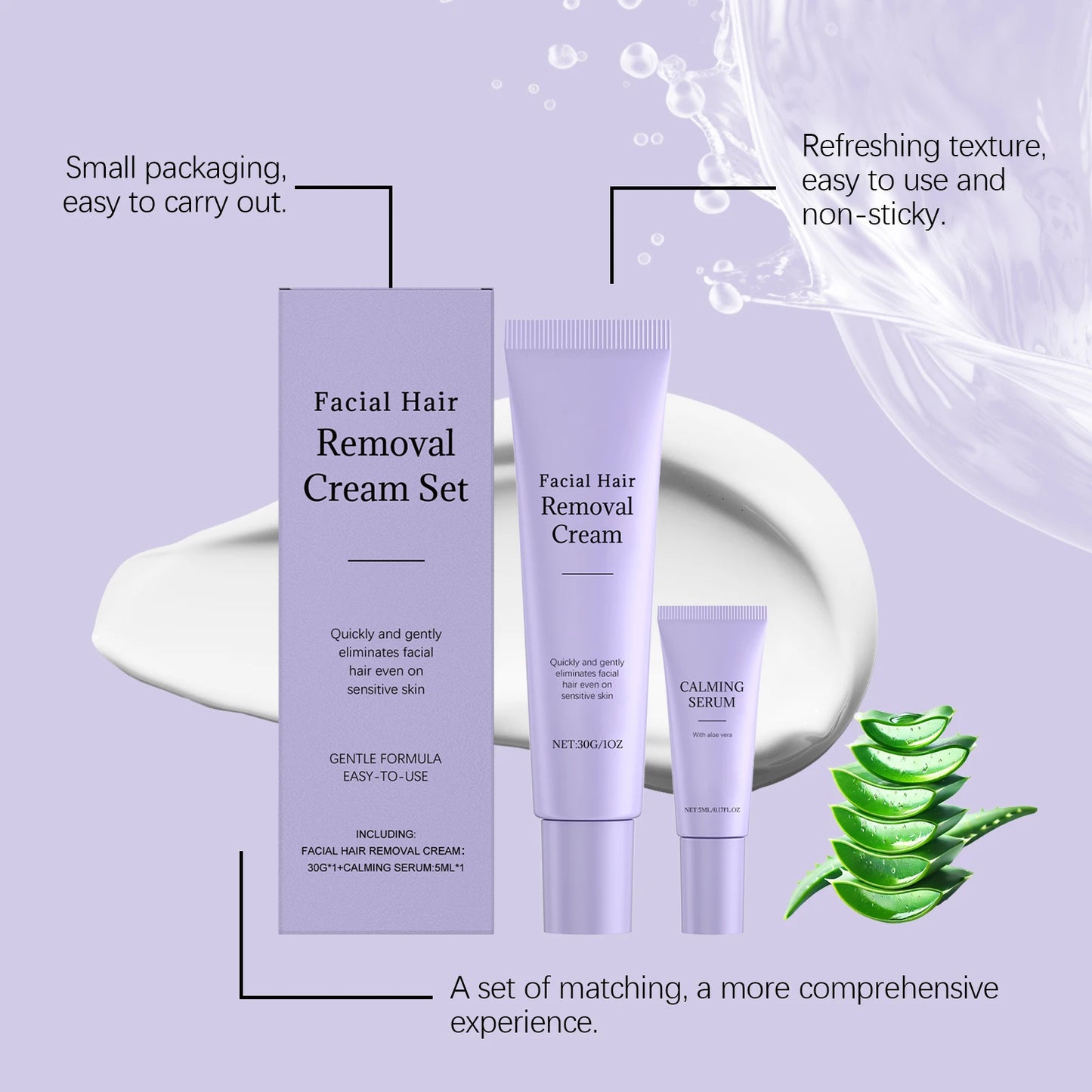 Orivir Painless Facial Hair Removal Cream + Soothing Serum