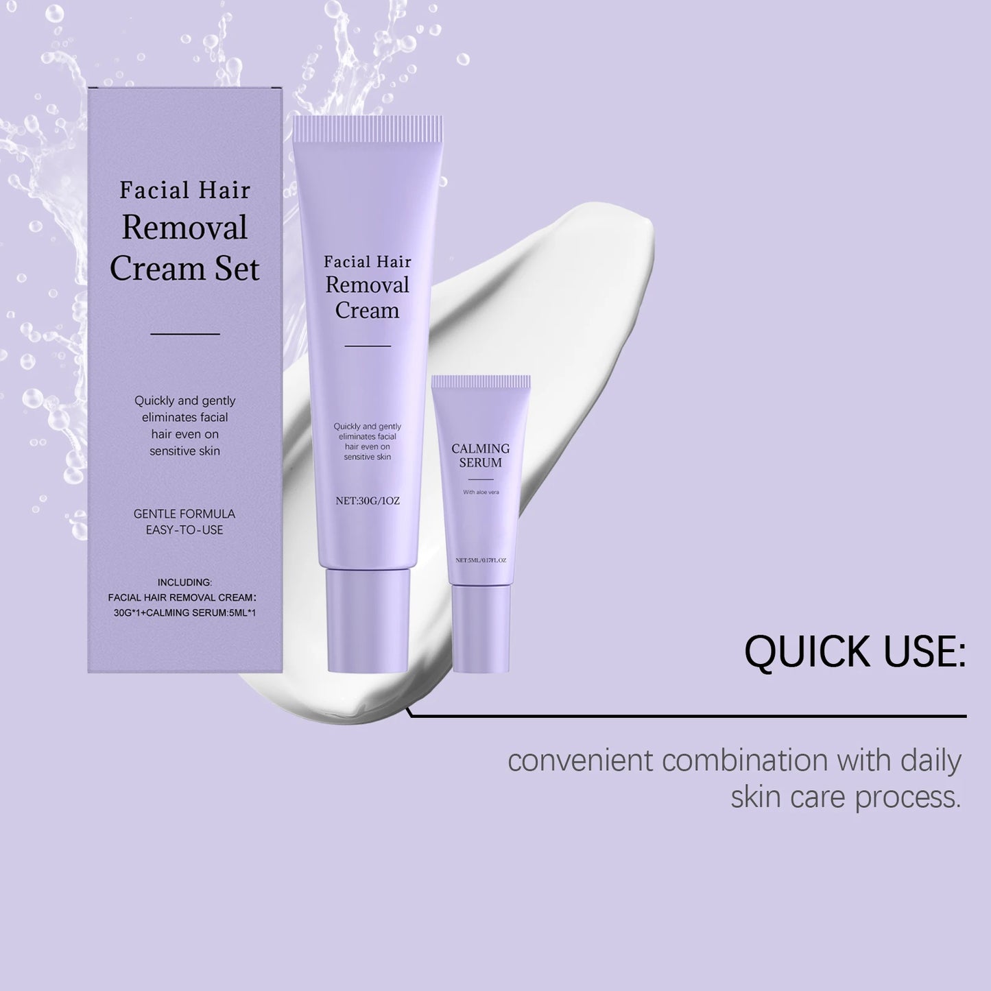 Orivir Painless Facial Hair Removal Cream + Soothing Serum